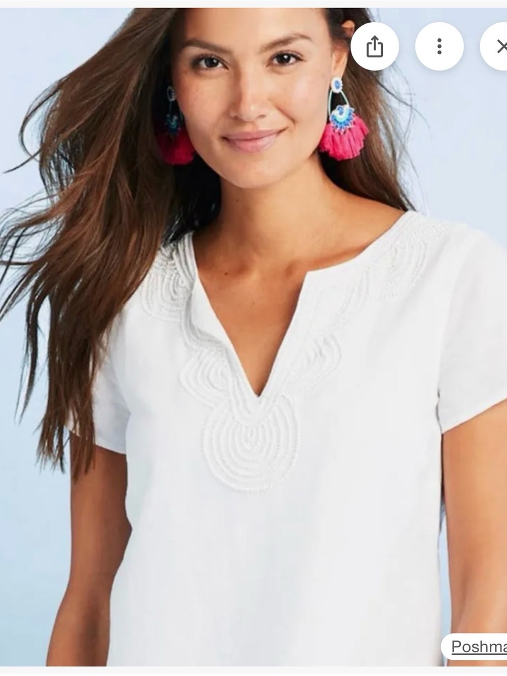 Vineyard Vines White Linen Blend Beaded V Neck Shift Dress